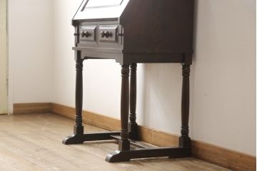 和製ビンテージ　北海道民芸家具　希少!　絶版品・レア品　クラシカルな雰囲気を盛り立てるライティングビューロー(簿記机、ワークデスク、在宅用、在宅ワーク用、ヴィンテージ)(R-079771)