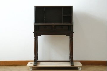 和製ヴィンテージ　希少な廃番品　レア!　北海道民芸家具　シックなデザインのライティングビューロー　(R-079771)