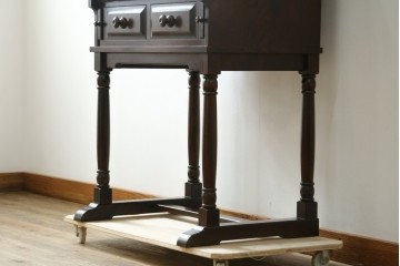 和製ヴィンテージ　希少な廃番品　レア!　北海道民芸家具　シックなデザインのライティングビューロー　(R-079771)