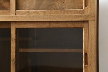 和製アンティーク　側面引き出しのユニークデザイン!木味が趣あふれる関東水屋箪笥(食器棚、収納棚、戸棚、キャビネット、重ね箪笥、茶棚、引き出し)(R-079774)