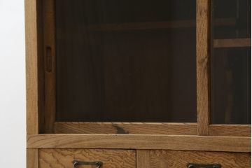 和製アンティーク　側面引き出しのユニークデザイン!木味が趣あふれる関東水屋箪笥(食器棚、収納棚、戸棚、キャビネット、重ね箪笥、茶棚、引き出し)(R-079774)
