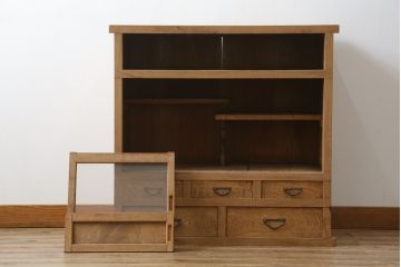 和製アンティーク　木味が趣あふれる関東水屋箪笥サイドボード(食器棚、収納棚、戸棚、キャビネット、茶棚、引き出し)(R-079775)