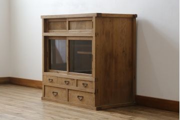 和製アンティーク　木味が趣あふれる関東水屋箪笥サイドボード(食器棚、収納棚、戸棚、キャビネット、茶棚、引き出し)(R-079775)