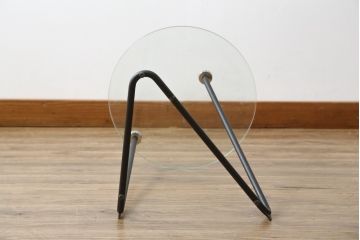 中古　美品　希少モデル!!　フランス　Ligne Roset(リーン・ロゼ)　ANGIE ANAKIS (アンジー・アナキス)デザイン　Rythme(リズム)　個性光るモダンデザインがおしゃれなサイドテーブル(ガラステーブル、カフェテーブル、コーヒーテーブル、丸テーブル、ラウンドテーブル、花台、飾り台)(R-079777)