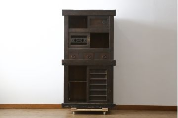 和製アンティーク　京都産　透かしの意匠がお洒落な和の趣溢れる三尺水屋箪笥(食器棚、収納棚、戸棚、キャビネット、重ね箪笥、店舗什器)(R-079784)
