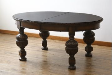 イギリスアンティーク　高級品!!　特注品!!　重厚!!バルボスレッグが珍しい大きなエクステンションテーブル(ダイニングテーブル、ドローリーフテーブル、食卓、4人掛け、6人掛け、英国)(R-079796)