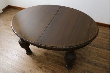 イギリスアンティーク　高級品!!　特注品!!　重厚!!バルボスレッグが珍しい大きなエクステンションテーブル(ダイニングテーブル、ドローリーフテーブル、食卓、4人掛け、6人掛け、英国)(R-079796)