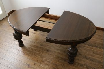 イギリスアンティーク　高級品!!　特注品!!　重厚!!バルボスレッグが珍しい大きなエクステンションテーブル(ダイニングテーブル、ドローリーフテーブル、食卓、4人掛け、6人掛け、英国)(R-079796)