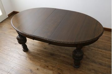 イギリスアンティーク　高級品!!　特注品!!　重厚!!バルボスレッグが珍しい大きなエクステンションテーブル(ダイニングテーブル、ドローリーフテーブル、食卓、4人掛け、6人掛け、英国)(R-079796)