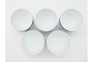 重要無形文化財　人間国宝　十三代 酒井田柿右衛門　有田焼　染錦　果実地文　気分も華やぐ湯呑5客セット(木の実、南天、ザクロ、柘榴、ぐい呑み、湯のみ、和食器、煎茶道具、共箱付き、裏印、花押)(R-079802)
