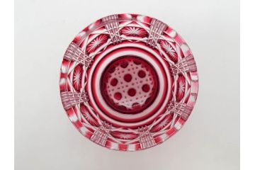 尚古集成館監修　復元　島津薩摩切子　色被せガラス　鮮やかな色彩が美しい猪口3客セット(ガラス、硝子、御猪口、おちょこ、蕎麦猪口、ぐい呑み、盃、杯、酒器、共箱付き、ウコン布付き)(R-079804)