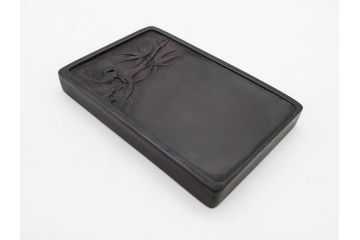 中国　唐物　書道具　鳳凰　細かな装飾が魅力の硯(漢詩、彫刻、鳥)(R-079814)