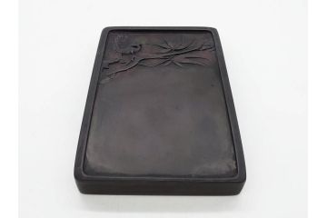 中国　唐物　書道具　鳳凰　細かな装飾が魅力の硯(漢詩、彫刻、鳥)(R-079814)