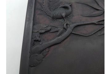 中国　唐物　書道具　鳳凰　細かな装飾が魅力の硯(漢詩、彫刻、鳥)(R-079814)