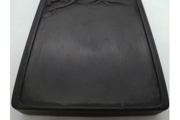 中国　唐物　書道具　鳳凰　細かな装飾が魅力の硯(漢詩、彫刻、鳥)(R-079814)