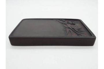 中国　唐物　書道具　鳳凰　細かな装飾が魅力の硯(漢詩、彫刻、鳥)(R-079814)
