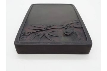 中国　唐物　書道具　鳳凰　細かな装飾が魅力の硯(漢詩、彫刻、鳥)(R-079814)