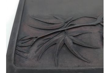 中国　唐物　書道具　鳳凰　細かな装飾が魅力の硯(漢詩、彫刻、鳥)(R-079814)