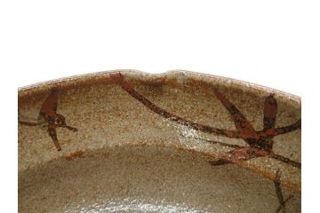 中里重利　絵唐津　約22cm　7.3寸　優美なフォルムが目を引く鉢(唐津焼、鳥、植物、深皿、和皿、中皿、変形皿、和食器、裏印、共箱付き、七寸三分)(R-079817)