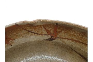 中里重利　絵唐津　約22cm　7.3寸　優美なフォルムが目を引く鉢(唐津焼、鳥、植物、深皿、和皿、中皿、変形皿、和食器、裏印、共箱付き、七寸三分)(R-079817)
