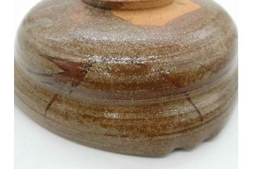 中里重利　絵唐津　約22cm　7.3寸　優美なフォルムが目を引く鉢(唐津焼、鳥、植物、深皿、和皿、中皿、変形皿、和食器、裏印、共箱付き、七寸三分)(R-079817)