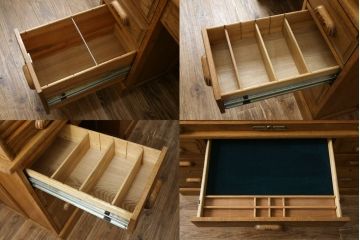 ビンテージ　オーク材　薄型ロールトップデスク(両袖机、ワークデスク、在宅用、在宅ワーク用、蛇腹机、簿記机、ヴィンテージ)(R-079820)