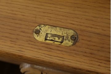 ビンテージ　オーク材　薄型ロールトップデスク(両袖机、ワークデスク、在宅用、在宅ワーク用、蛇腹机、簿記机、ヴィンテージ)(R-079820)
