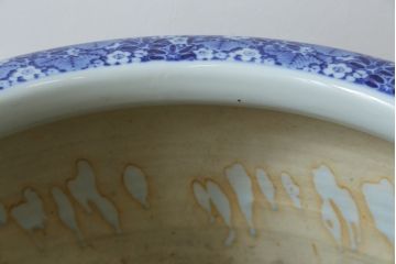 和製アンティーク　昭和初期〜中期　窓絵松竹図・南天　縁起の良いモチーフが描かれた瀬戸火鉢(鉢カバー、傘立て、金魚鉢)(R-079824)
