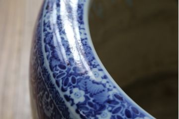 和製アンティーク　昭和初期〜中期　窓絵松竹図・南天　縁起の良いモチーフが描かれた瀬戸火鉢(鉢カバー、傘立て、金魚鉢)(R-079824)