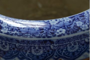 和製アンティーク　昭和初期〜中期　窓絵松竹図・南天　縁起の良いモチーフが描かれた瀬戸火鉢(鉢カバー、傘立て、金魚鉢)(R-079824)