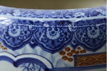 和製アンティーク　昭和初期〜中期　窓絵松竹図・南天　縁起の良いモチーフが描かれた瀬戸火鉢(鉢カバー、傘立て、金魚鉢)(R-079824)