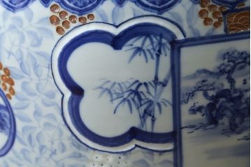 和製アンティーク　昭和初期〜中期　窓絵松竹図・南天　縁起の良いモチーフが描かれた瀬戸火鉢(鉢カバー、傘立て、金魚鉢)(R-079824)