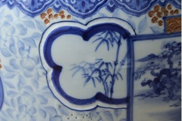 和製アンティーク　昭和初期〜中期　窓絵松竹図・南天　縁起の良いモチーフが描かれた瀬戸火鉢(鉢カバー、傘立て、金魚鉢)(R-079824)