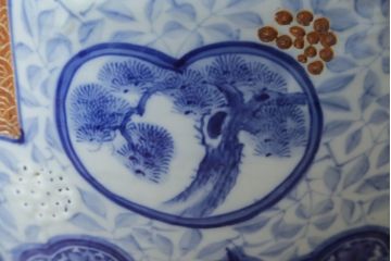 和製アンティーク　昭和初期〜中期　窓絵松竹図・南天　縁起の良いモチーフが描かれた瀬戸火鉢(鉢カバー、傘立て、金魚鉢)(R-079824)