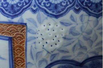 和製アンティーク　昭和初期〜中期　窓絵松竹図・南天　縁起の良いモチーフが描かれた瀬戸火鉢(鉢カバー、傘立て、金魚鉢)(R-079824)