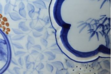 和製アンティーク　昭和初期〜中期　窓絵松竹図・南天　縁起の良いモチーフが描かれた瀬戸火鉢(鉢カバー、傘立て、金魚鉢)(R-079824)