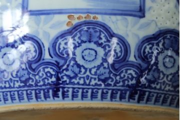 和製アンティーク　昭和初期〜中期　窓絵松竹図・南天　縁起の良いモチーフが描かれた瀬戸火鉢(鉢カバー、傘立て、金魚鉢)(R-079824)