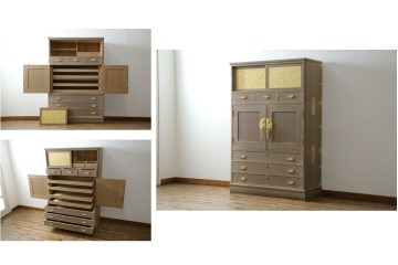 中古　美品　最高級　通産大臣指定伝統工芸品　伝統工芸士　鹿島金正作　高千穂　品のある佇まいで和の雰囲気を引き立てる名古屋総桐たんす(胴丸)　定価約250万円相当　(R-079829)