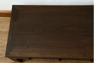 和製アンティーク　明治から大正期　上手物!!　指物高級品!　引き出し3杯付き　背面の幕板デザインが素敵な文机　(R-079836)
