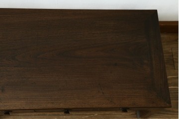 和製アンティーク　明治から大正期　上手物!!　指物高級品!　引き出し3杯付き　背面の幕板デザインが素敵な文机　(R-079836)
