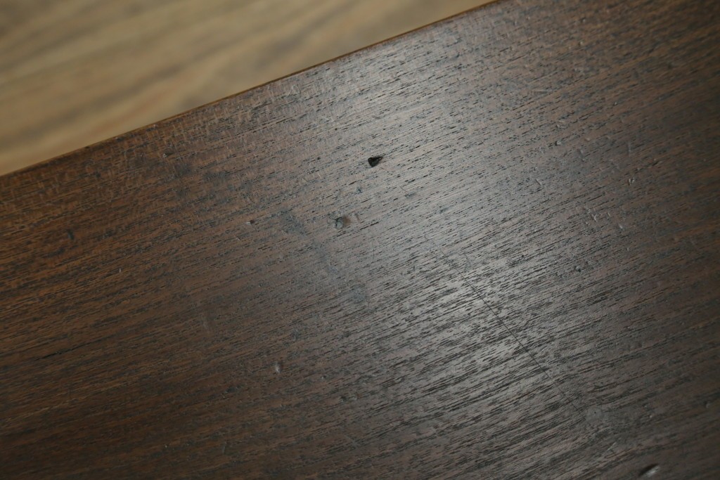 和製アンティーク　明治から大正期　上手物!!　指物高級品!　引き出し3杯付き　背面の幕板デザインが素敵な文机　(R-079836)