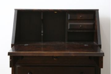 中古　北海道民芸家具　コンパクトで使い勝手の良いライティングビューロー(簿記机、ワークデスク、引き出し、サイドチェスト、在宅用、在宅ワーク用)(R-079838)
