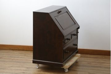 中古　北海道民芸家具　コンパクトで使い勝手の良いライティングビューロー(簿記机、ワークデスク、引き出し、サイドチェスト、在宅用、在宅ワーク用)(R-079838)