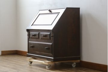 中古　北海道民芸家具　コンパクトで使い勝手の良いライティングビューロー(簿記机、ワークデスク、引き出し、サイドチェスト、在宅用、在宅ワーク用)(R-079838)