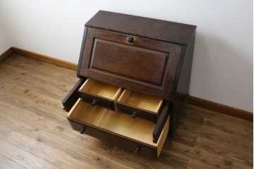 中古　北海道民芸家具　コンパクトで使い勝手の良いライティングビューロー(簿記机、ワークデスク、引き出し、サイドチェスト、在宅用、在宅ワーク用)(R-079838)