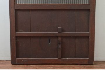 アンティーク建具　欅(ケヤキ)材　堂々とした佇まいが存在感を放つガラス入り格子蔵戸1枚(玄関戸、格子戸、引き戸)(R-079856)