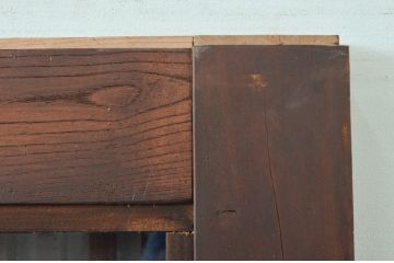 アンティーク建具　欅(ケヤキ)材　堂々とした佇まいが存在感を放つガラス入り格子蔵戸1枚(玄関戸、格子戸、引き戸)(R-079856)