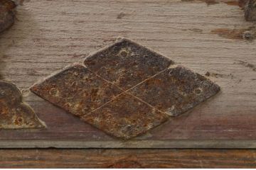 アンティーク建具　北陸産　総欅(ケヤキ)材　金具が立派な格子蔵戸1枚(格子戸、引き戸、玄関戸)(R-079858)