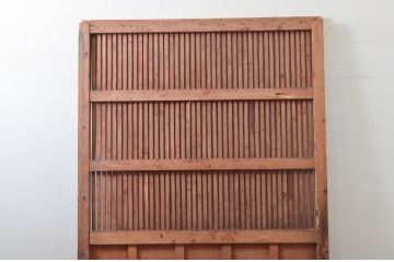 アンティーク建具　北陸産　総欅(ケヤキ)材　金具が立派な格子蔵戸1枚(格子戸、引き戸、玄関戸)(R-079858)