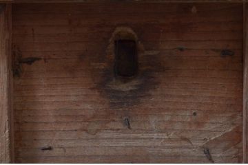 アンティーク建具　北陸産　総欅(ケヤキ)材　金具が立派な格子蔵戸1枚(格子戸、引き戸、玄関戸)(R-079858)